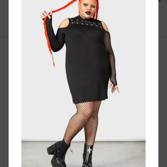 Killstar Zazzel Long Sleeve Safety Pin Black Mesh Mini Dress, Size XXL, NWT - Picture 3 of 12